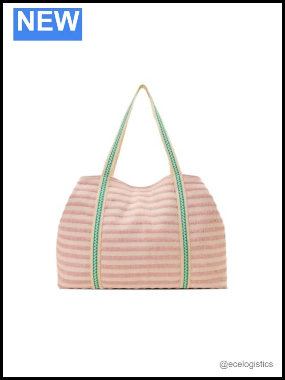 Oversized Beaded Tote Bag Summer Vacation Beach Purse Pom Pom Canvas Handles